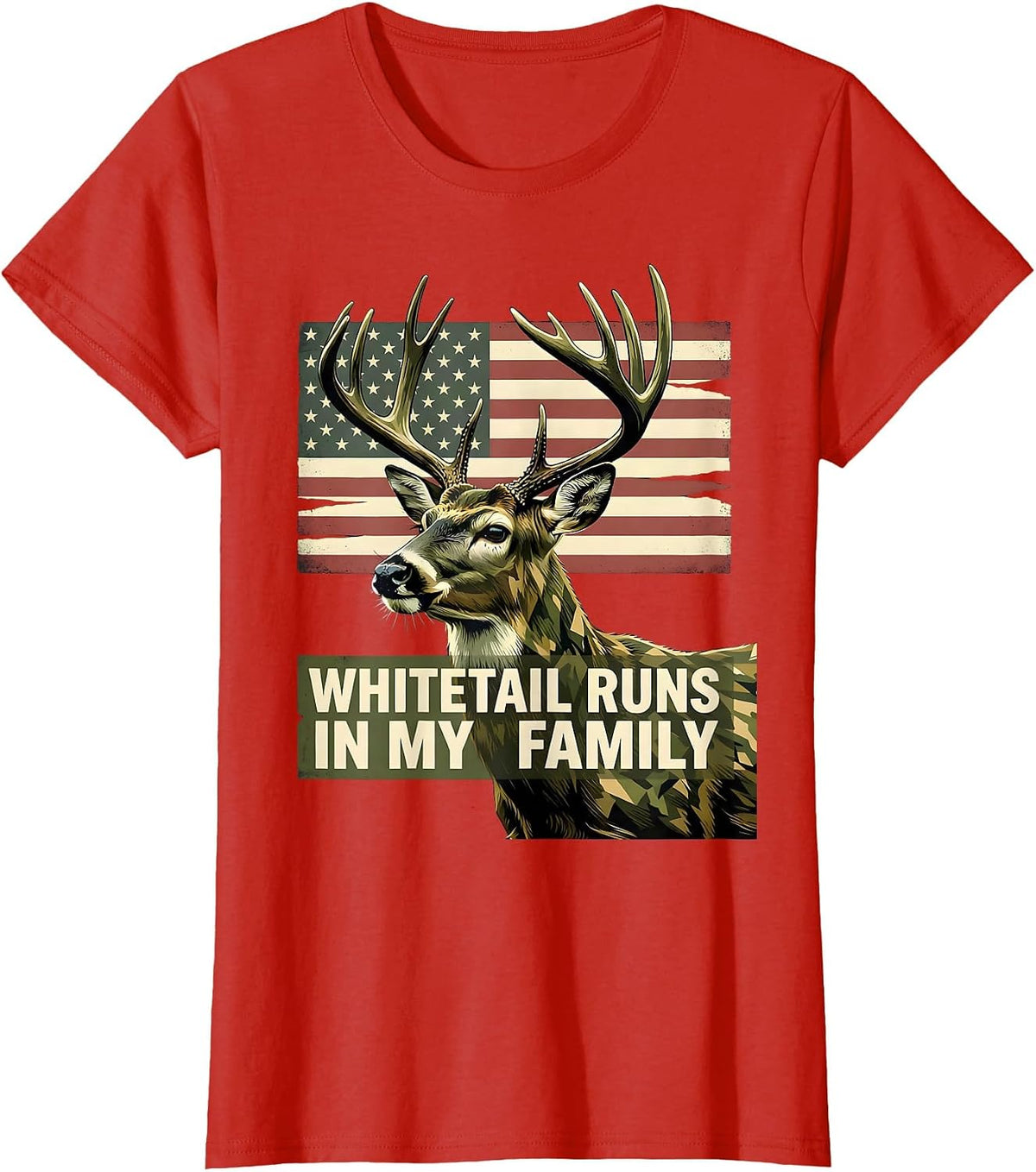 Women's Whitetail Runs In My Family Camo Deer Hunting Dad Gift T-Shirt - Red