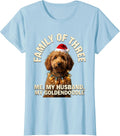 Women's Family of Three: Me, My Husband, My Goldendoodle Christmas T-Shirt - Baby Blue