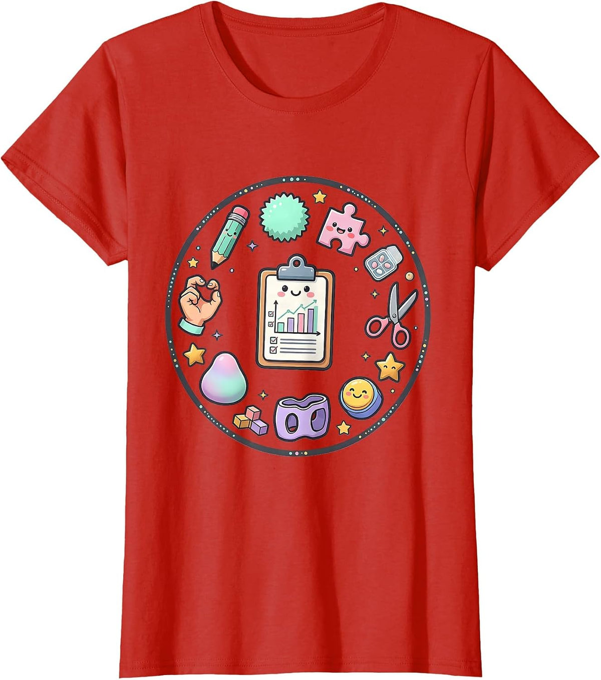 Women's Occupational Therapist Clipboard Checkmark Chart T-Shirt - Red