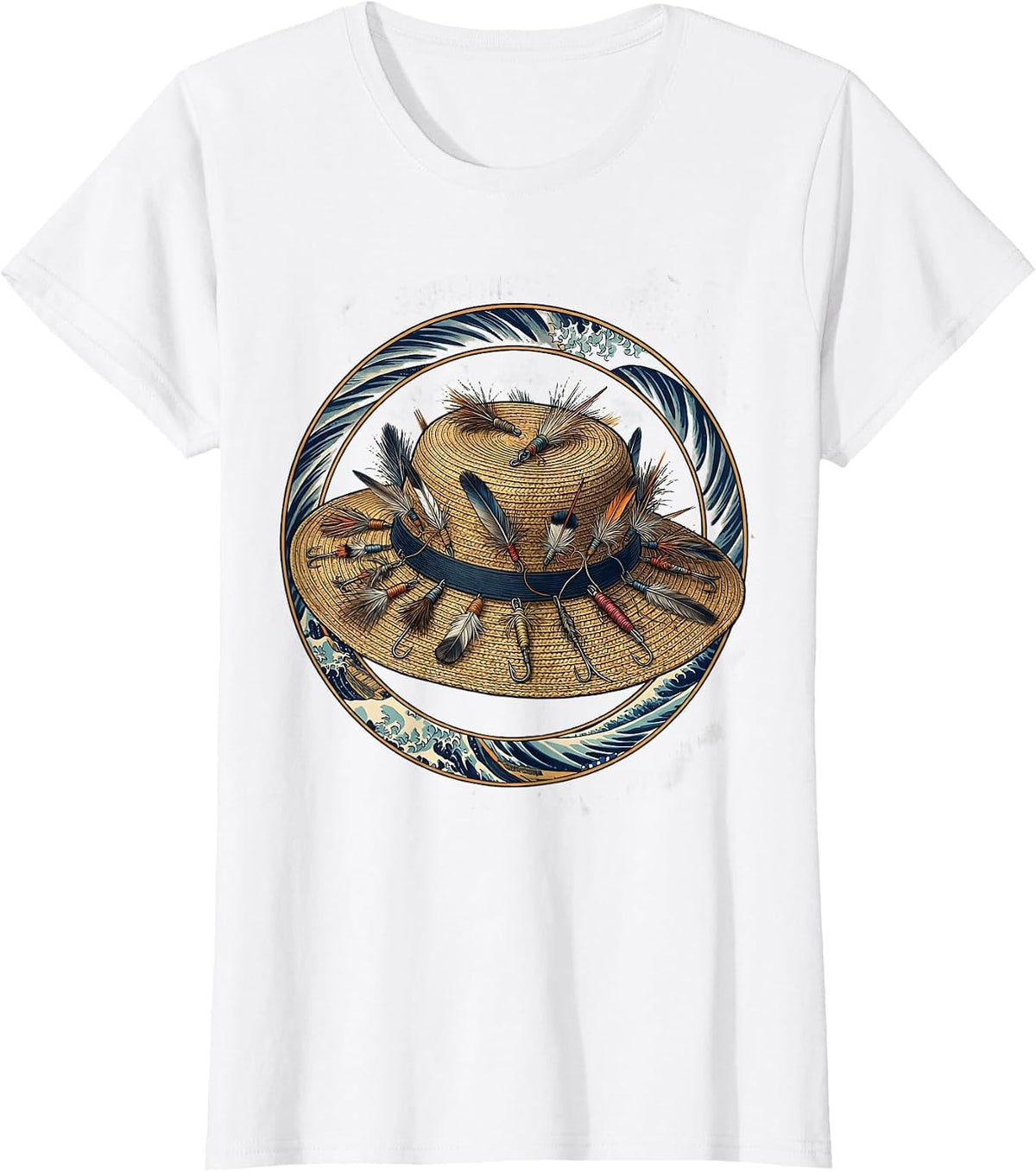 Fly Fishing Hat Lures Illustration T-Shirt - White