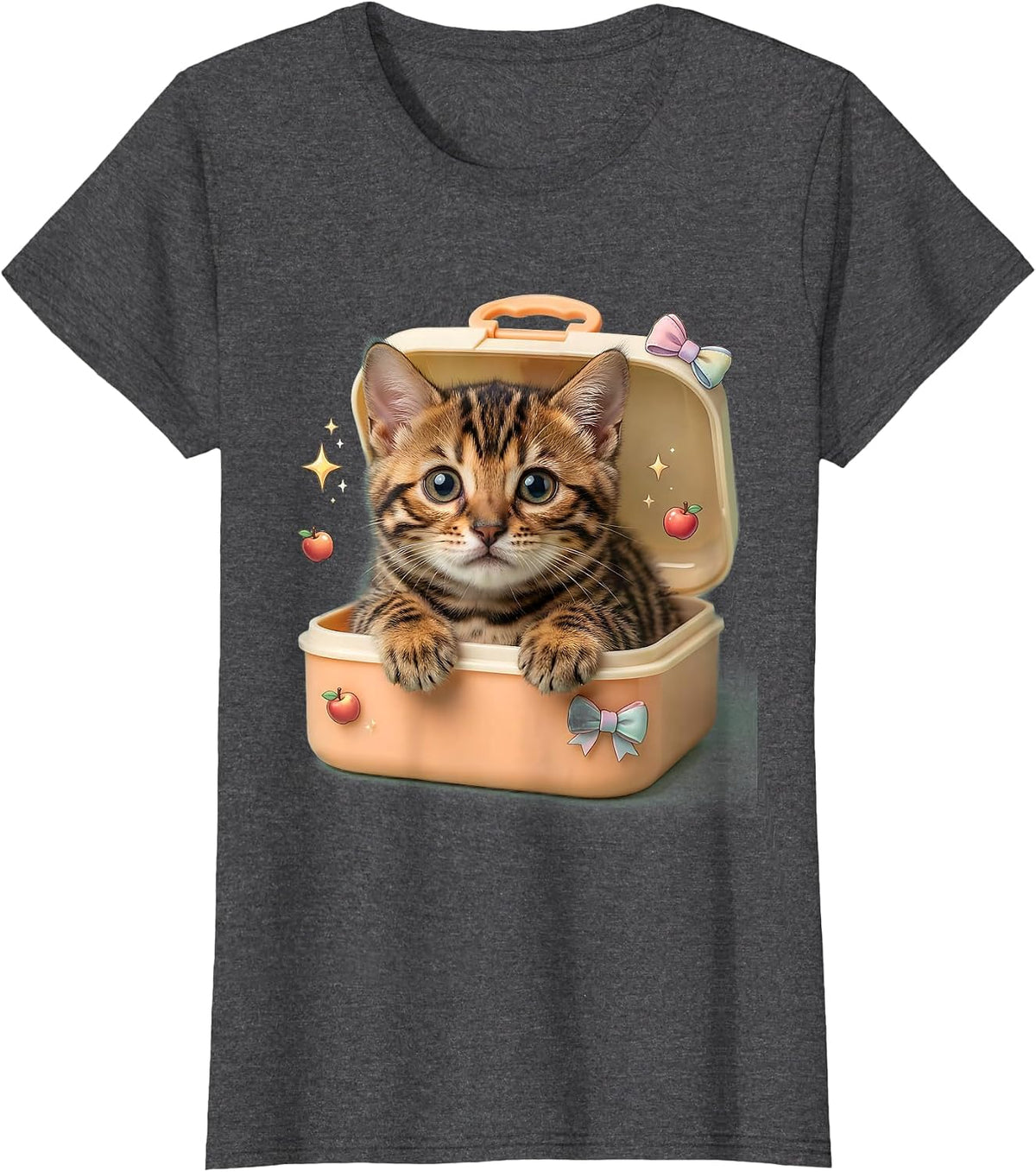 Women's Bengal Kitten in Lunch Box Back to School T-Shirt - Dark Heather Grey