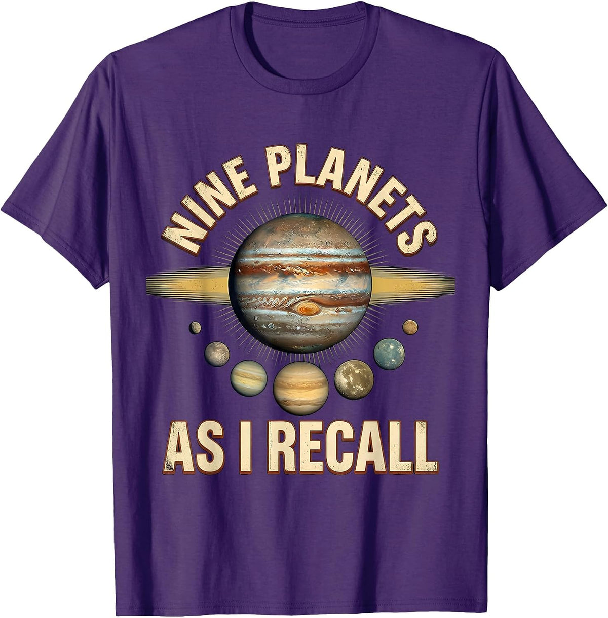 Nine Planets, As I Recall Vintage Funny Solar System Pluto T-Shirt - Purple