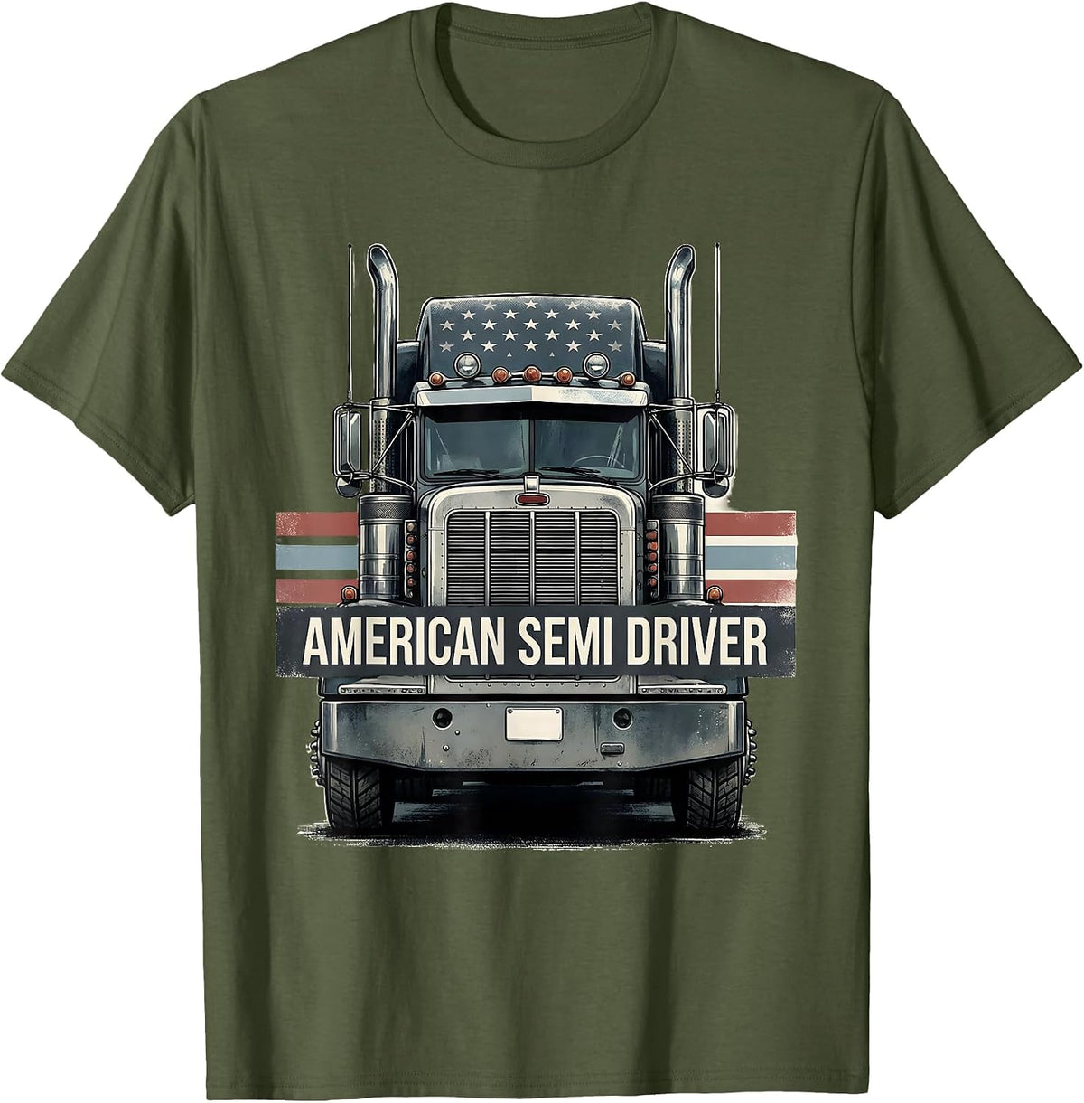 Men's American Semi Driver Patriotic Semi Truck Driver Trucker T-Shirt - Olive Green