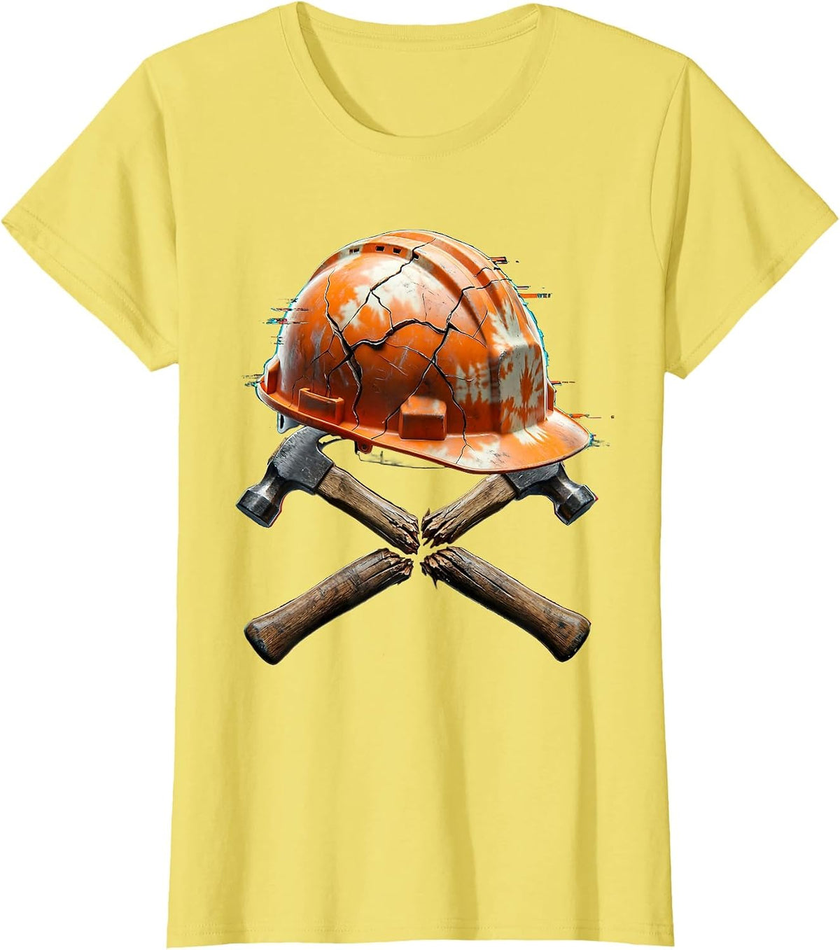 Labor Day Hardhat Crossed Sledgehammers Graphic T-Shirt - Lemon Yellow