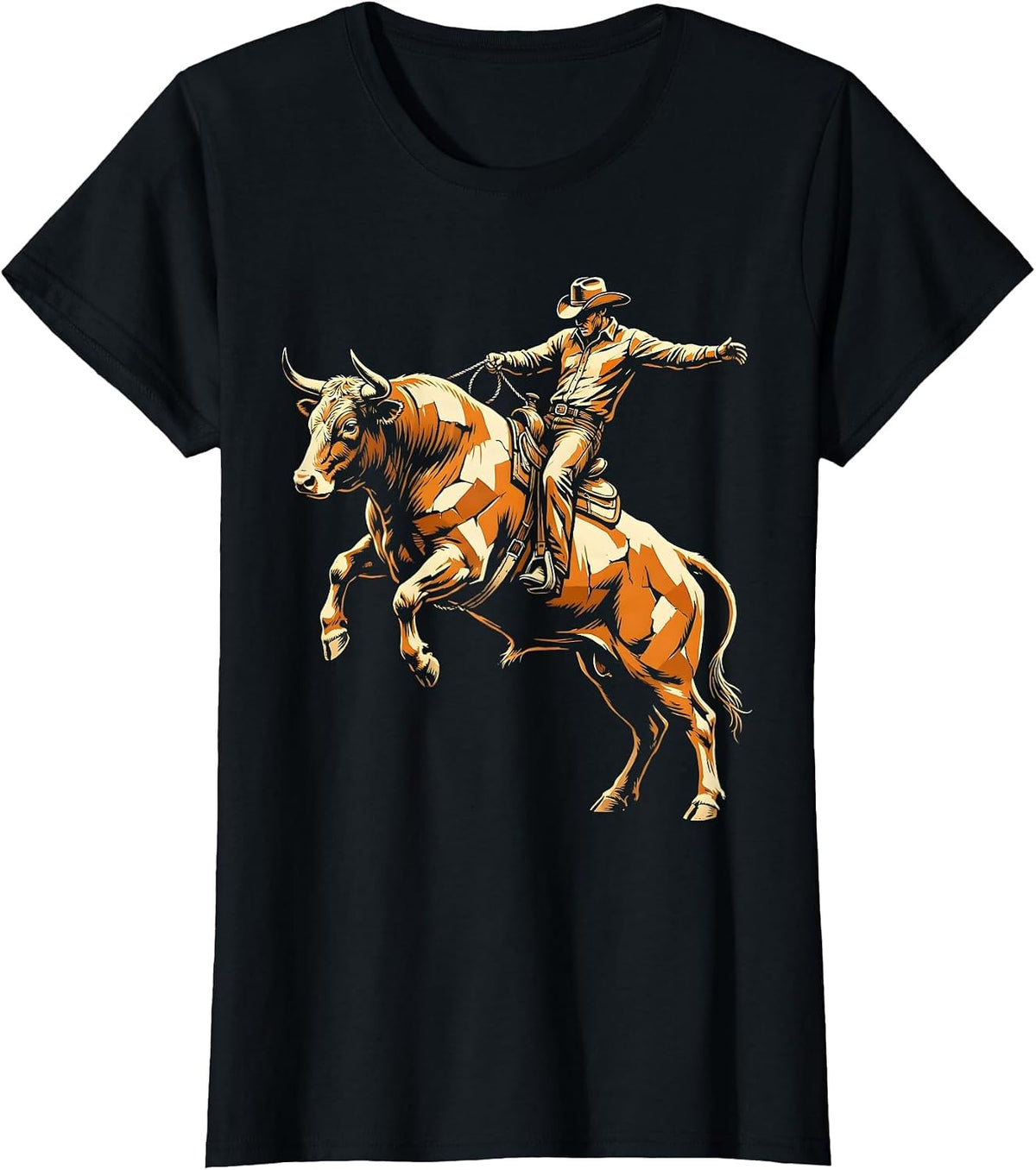 Women's Bull Rider Rodeo Bucking Bull Graphic T-Shirt - Black