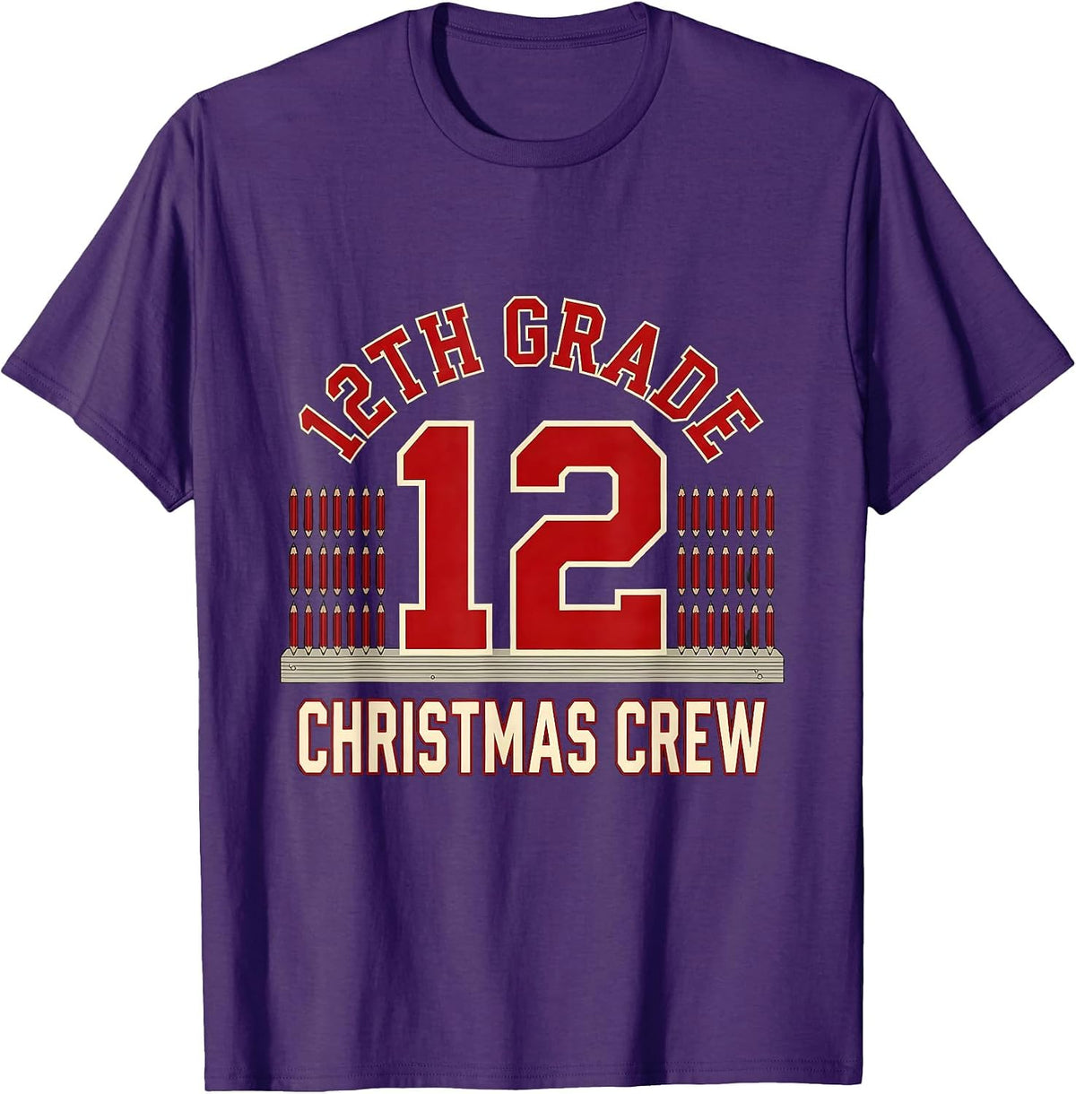 Men's 12th Grade Christmas Crew Funny Teacher Holiday Humor T-Shirt - Purple