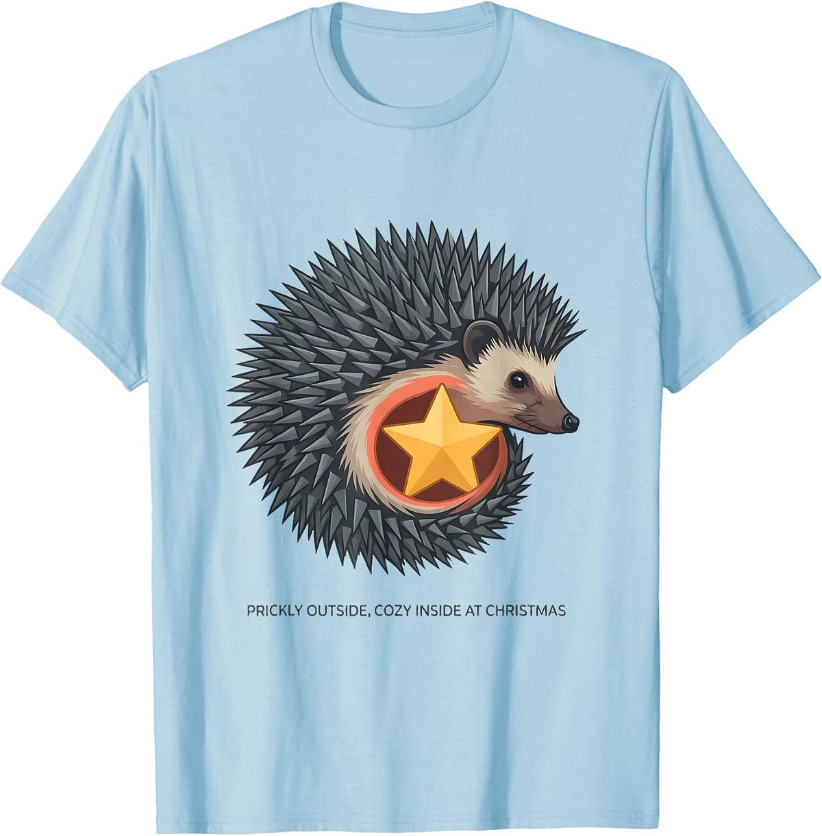 Men's Prickly Outside, Cozy Inside At Christmas Cute Hedgehog T-Shirt - Baby Blue