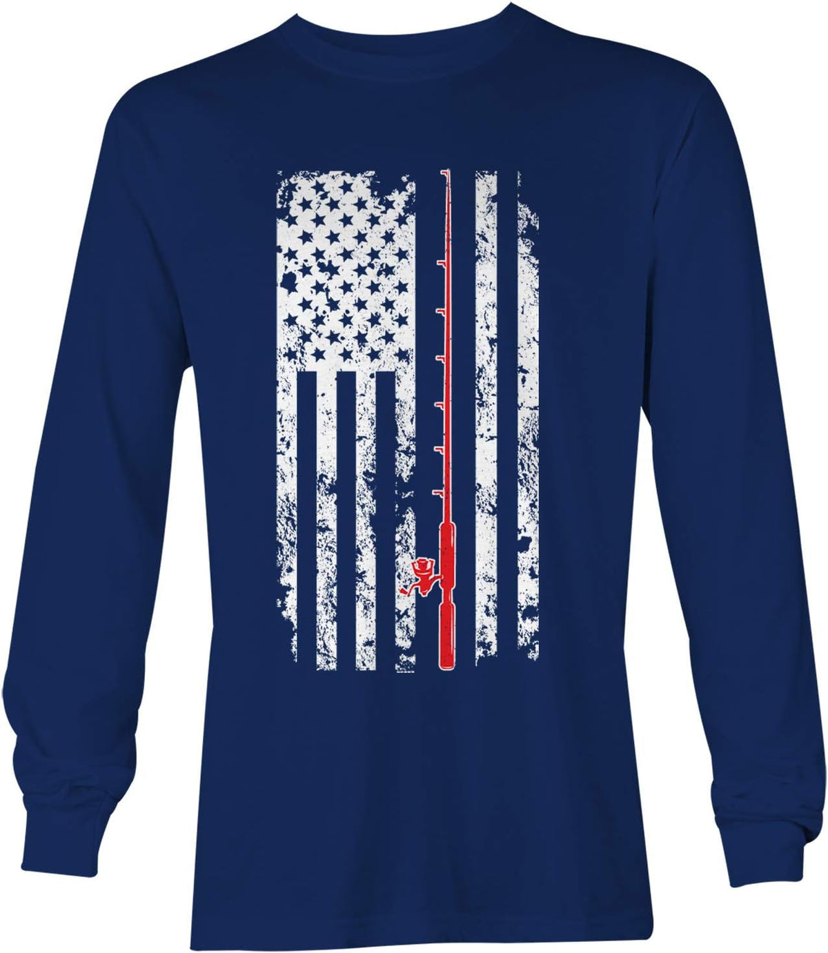 Haase Unlimited Fishing Pole American Flag - Fisherman USA Unisex Long Sleeve Shirt - Navy