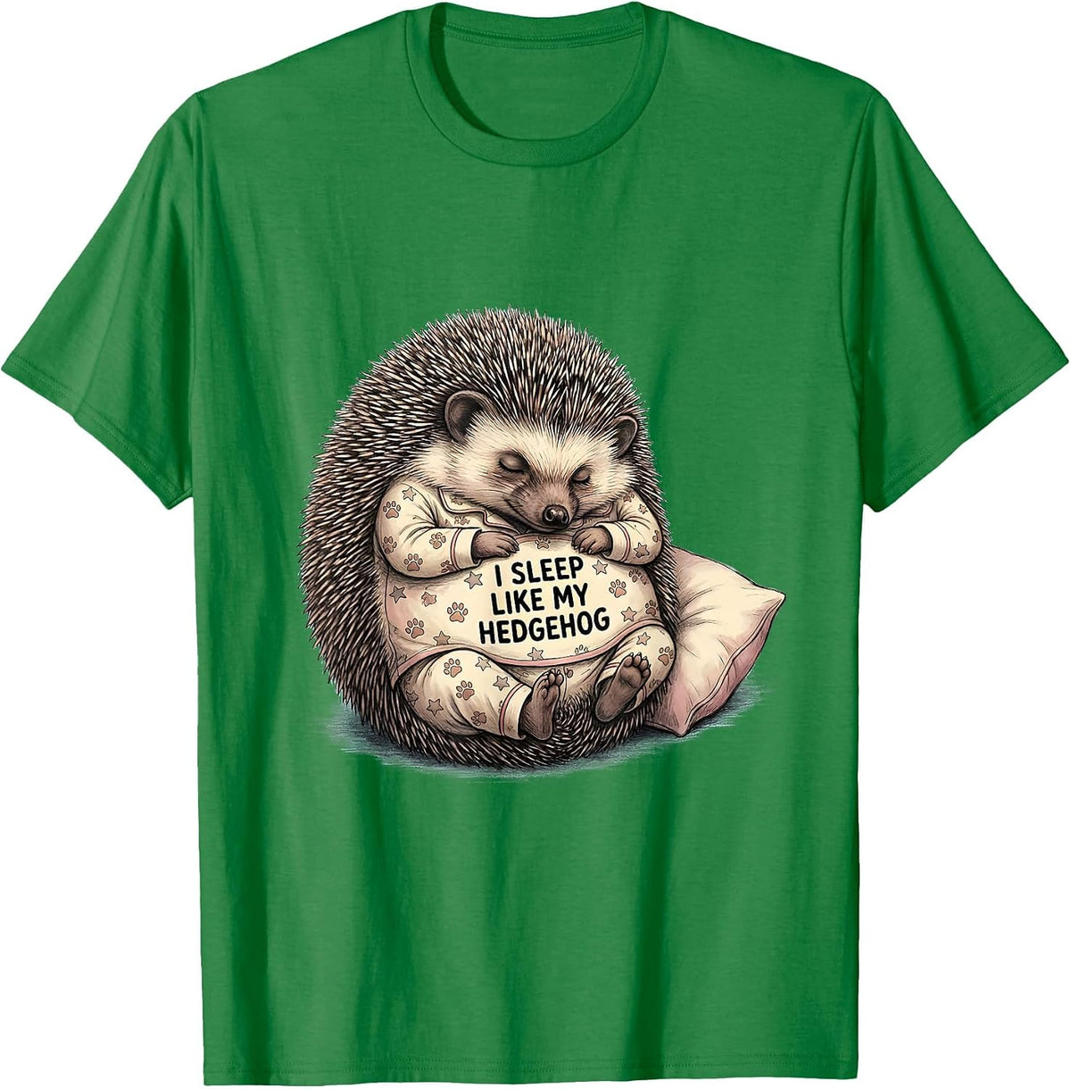 Men's I Sleep Like My Hedgehog Funny Sleepy Pet Portrait Pajama T-Shirt - Kelly Green