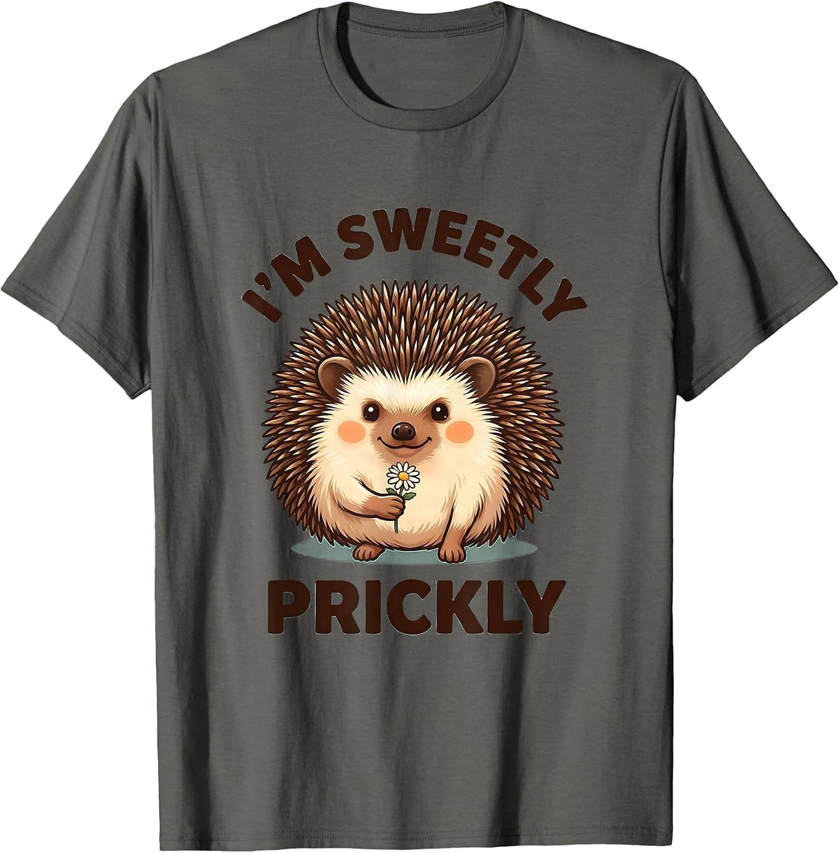 Men's I’m Sweetly Prickly Cute Kawaii Hedgehog Lover Humor T-Shirt - Asphalt Grey