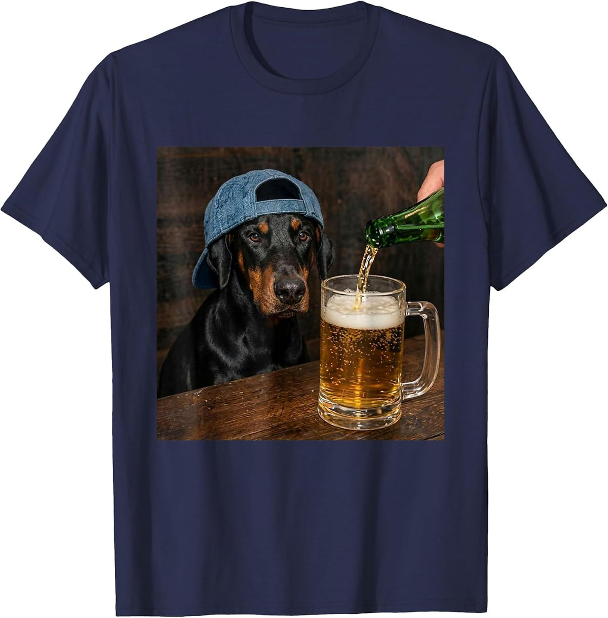 Doberman Drinking Beer Funny Doberman Dog Meme T-Shirt - Navy Blue