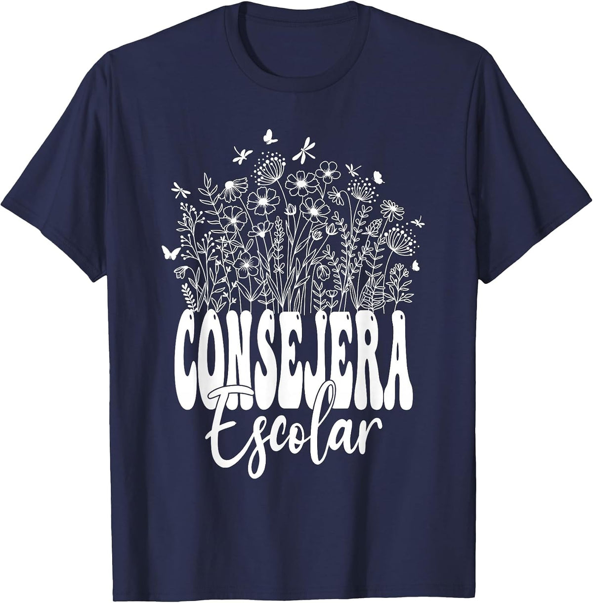 Consejera Escolar Tea Spanish School Counselor Wildflower T-Shirt - Navy Blue