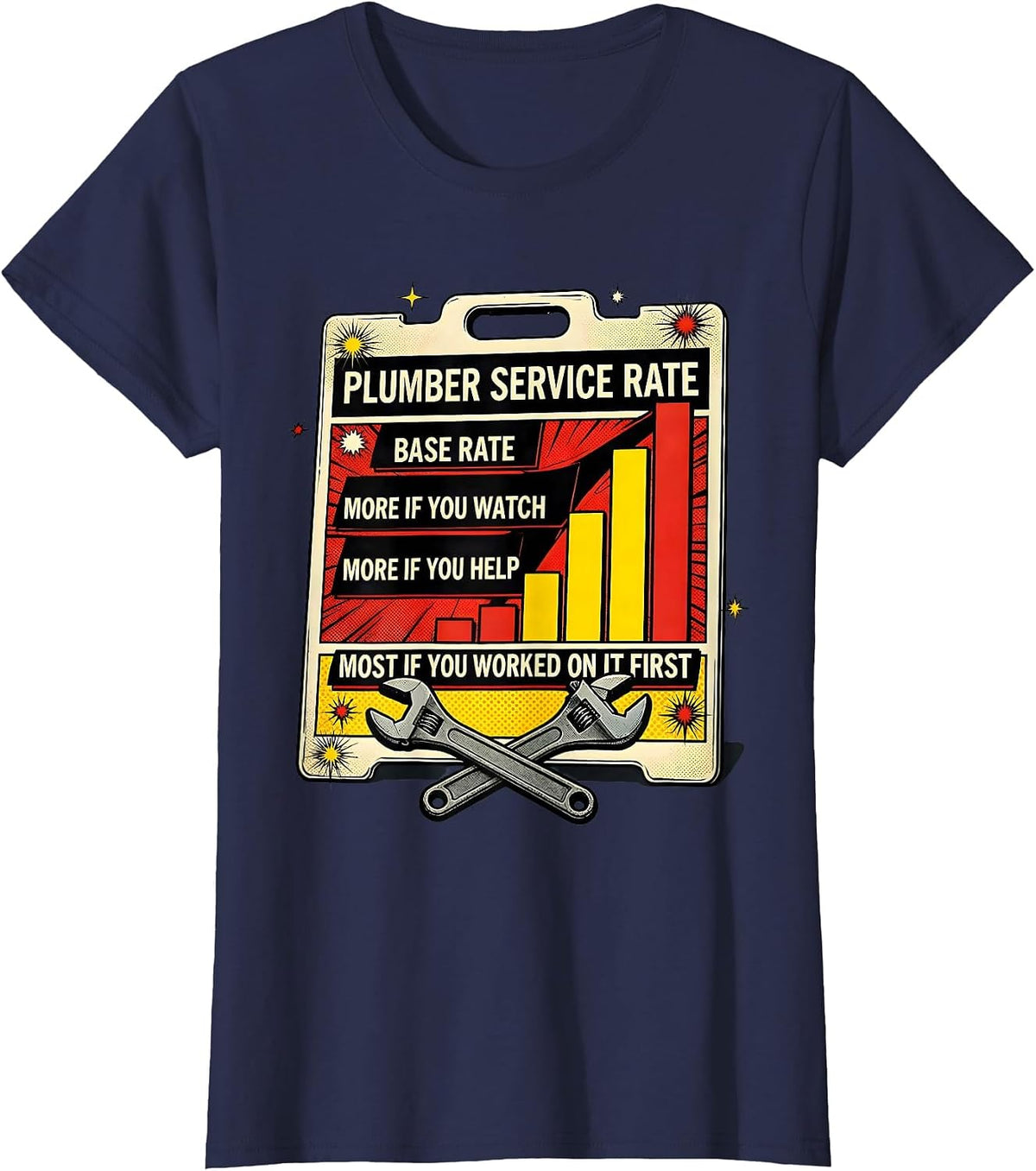 Women's Plumber Service Rate Pop Art Funny Handyman Gift T-Shirt - Navy Blue