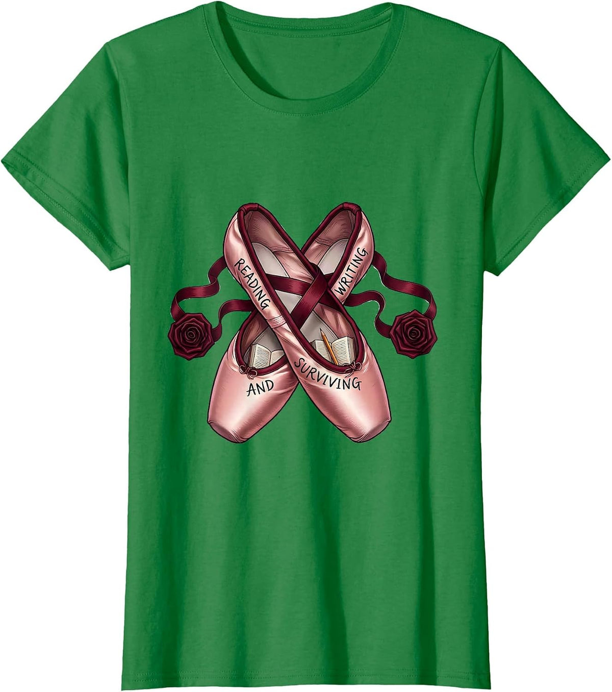 Women's Reading Writing and Surviving 4th Grade Teacher T-Shirt - Kelly Green