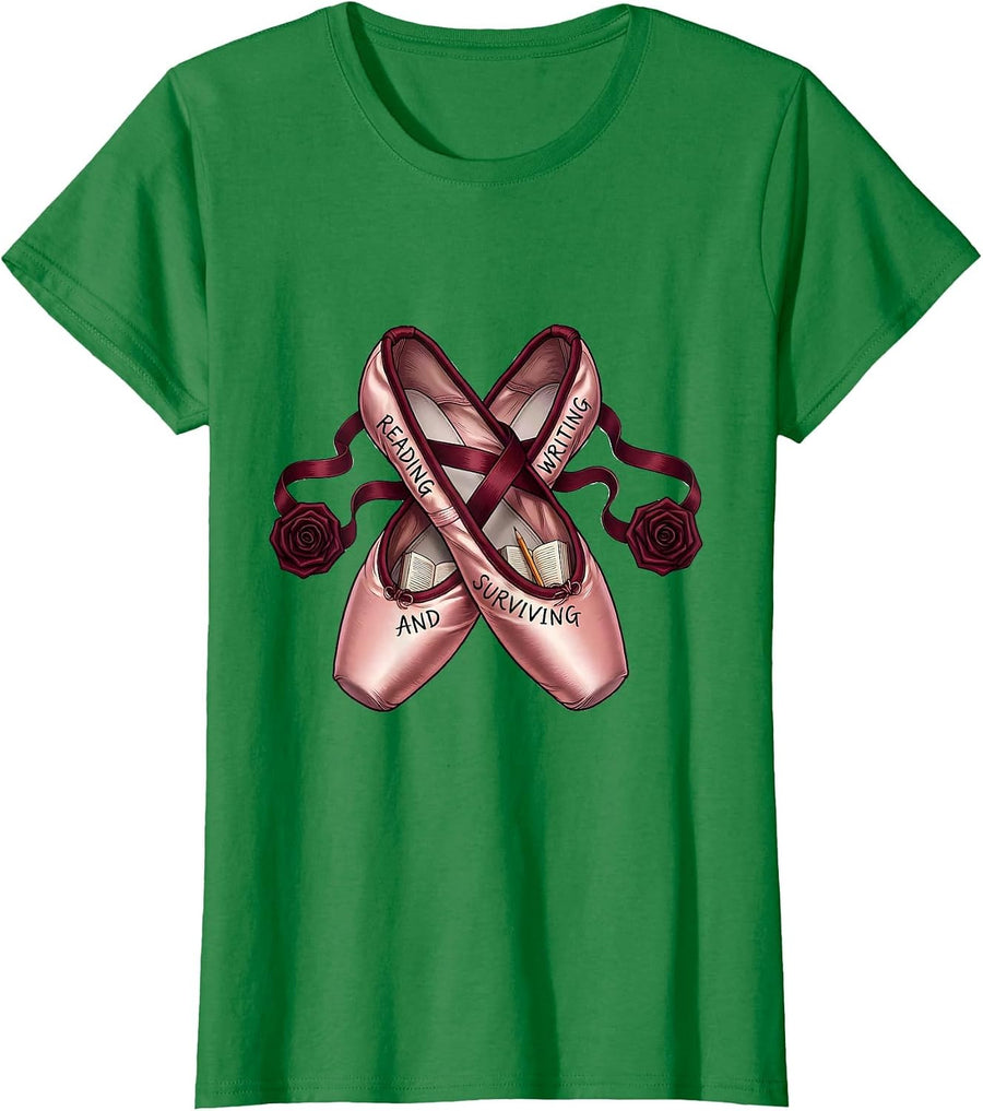 Women's Reading Writing and Surviving 4th Grade Teacher T-Shirt - Kelly Green