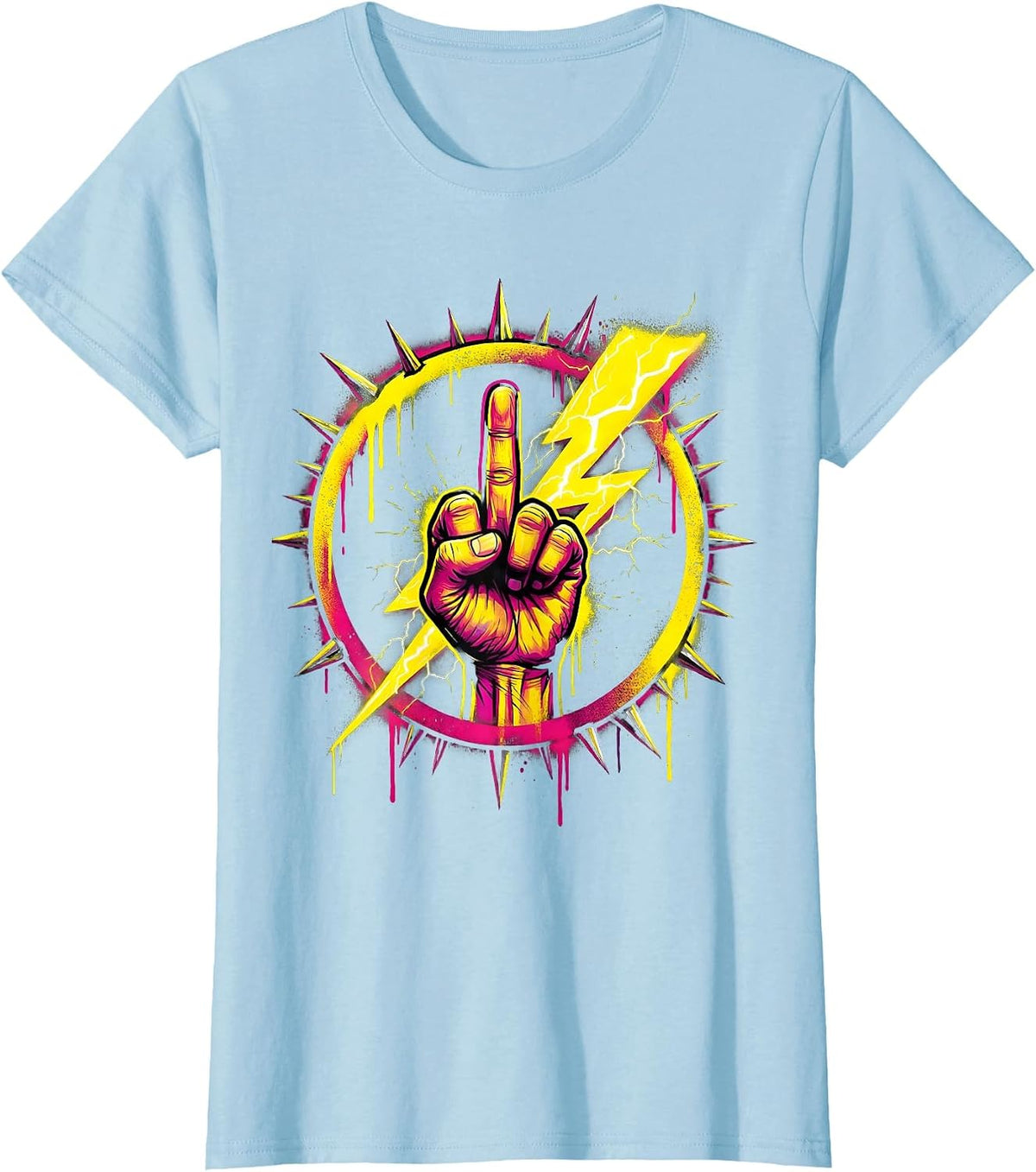 Women's Middle Finger Lightning Bolt Graphic Design T-Shirt - Baby Blue