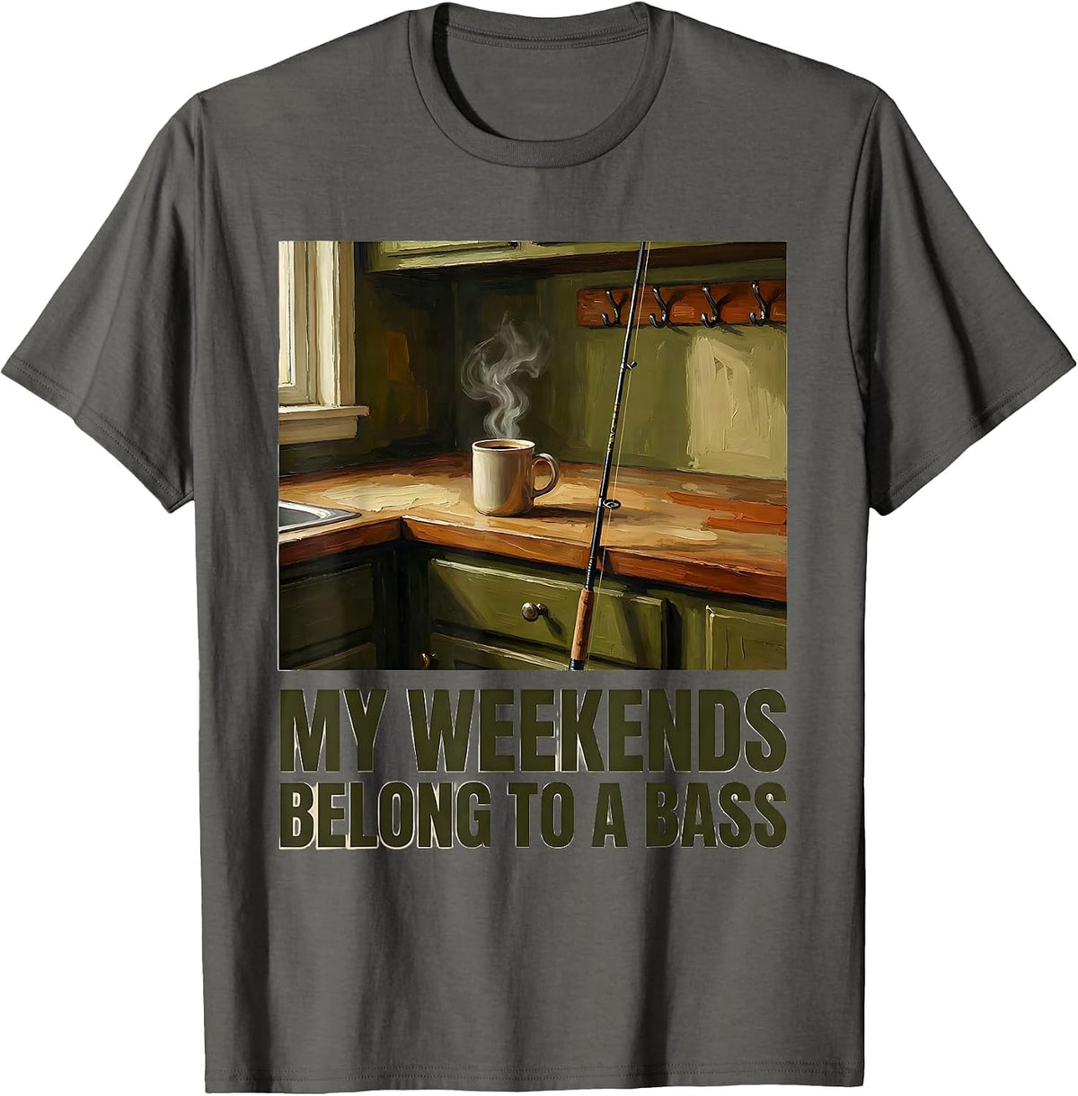 Men's My Weekends Belong To A Bass Funny Fishing Dad Fisherman T-Shirt - Asphalt Grey