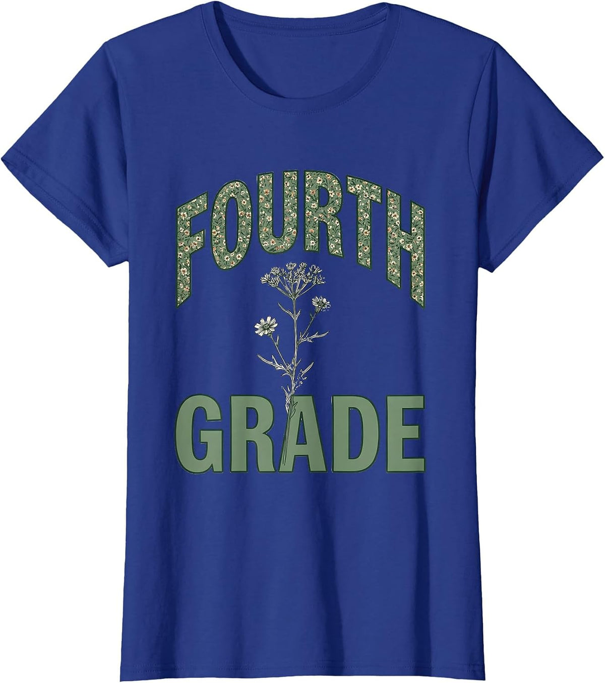 Women's Fourth Grade Boho Minimalist Teacher Wildflower Back T-Shirt - Royal Blue