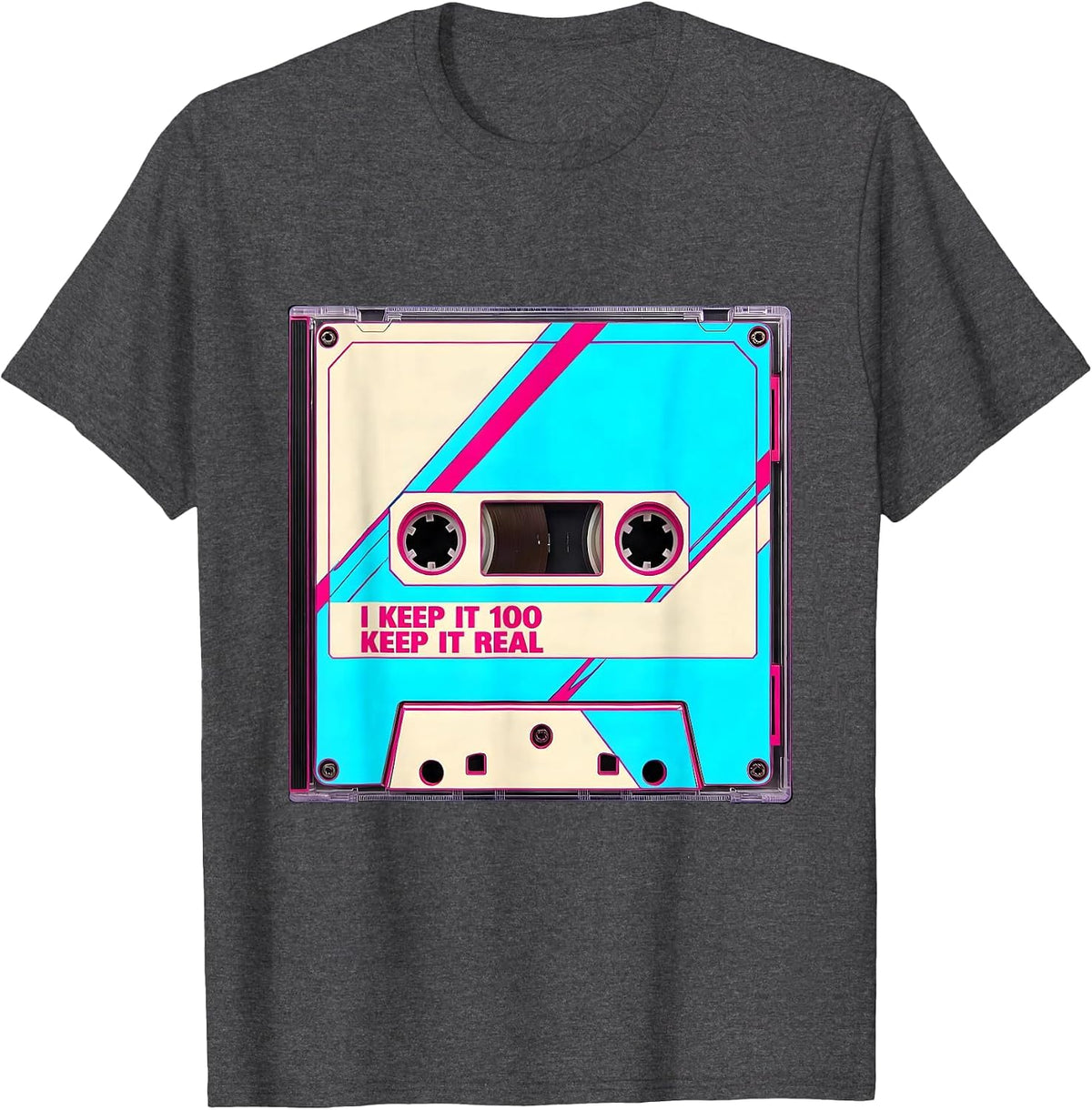 Men's I Keep It 100 Keep It Real Retro Hip Hop Nostalgia T-Shirt - Dark Heather Grey