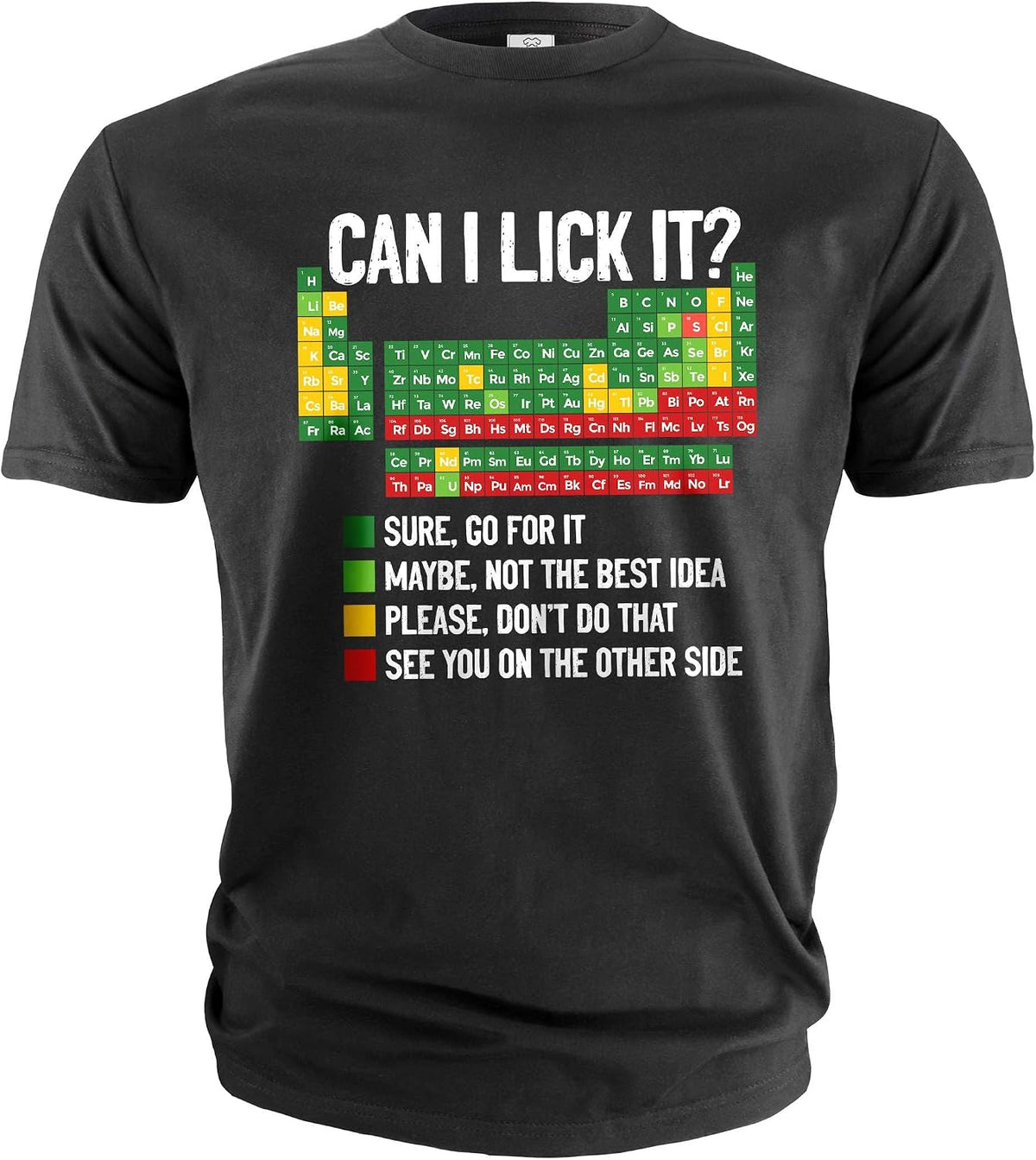 Men's Funny Periodic Table Chemical Elements Guide T-Shirt can I Lick it Guide Funny Chemistry tee - Black