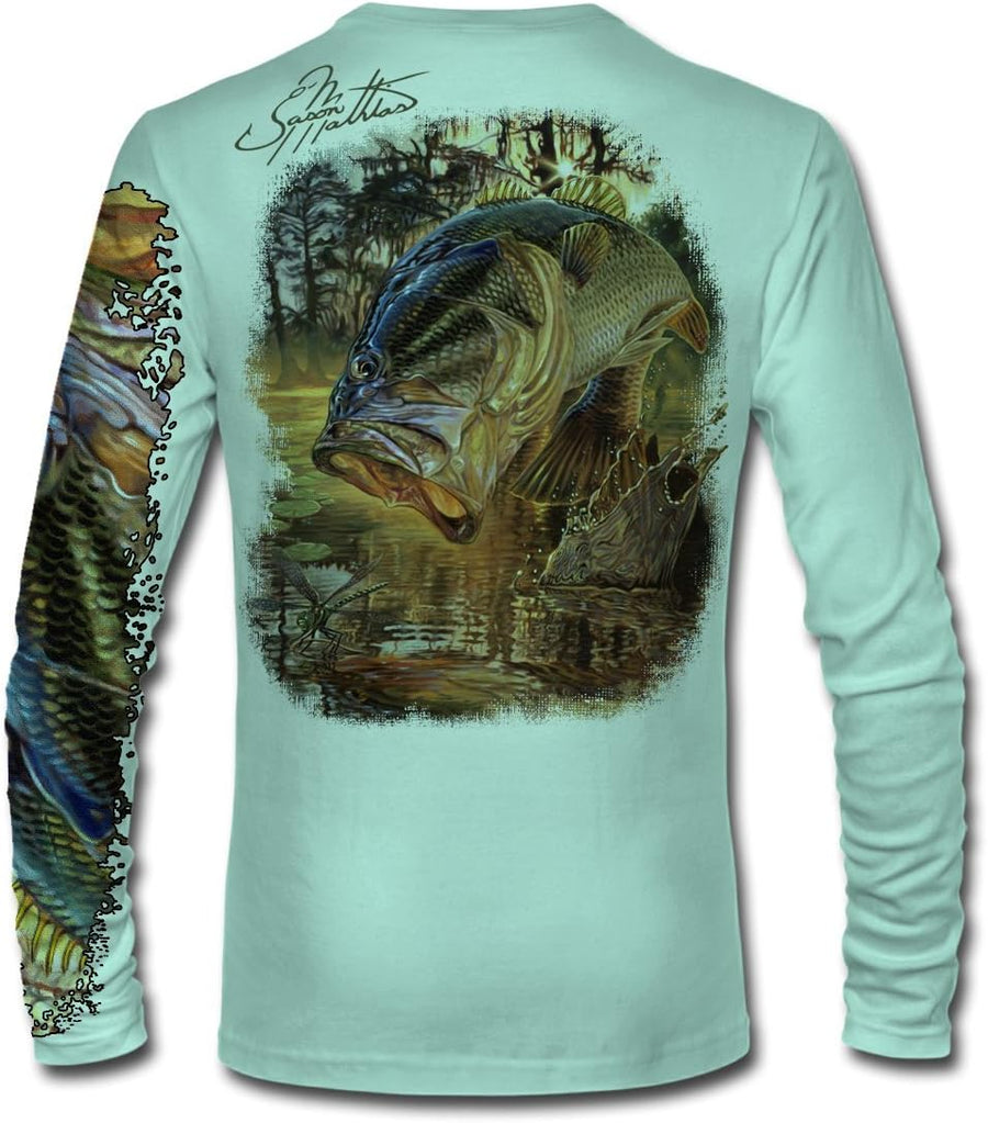 Dragon Slayer Largemouth Bass Long Sleeve UPF 50+ High Performance Fishing Shirt - Seagrass