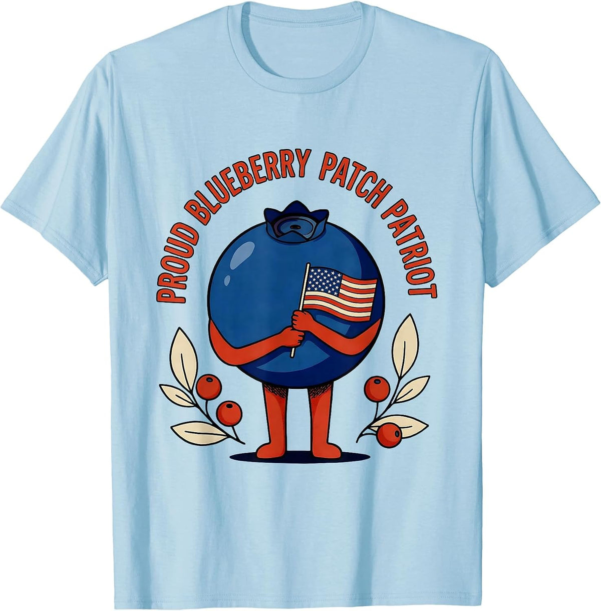 Men's Proud Blueberry Patch Patriot Red White Blue Design T-Shirt - Baby Blue