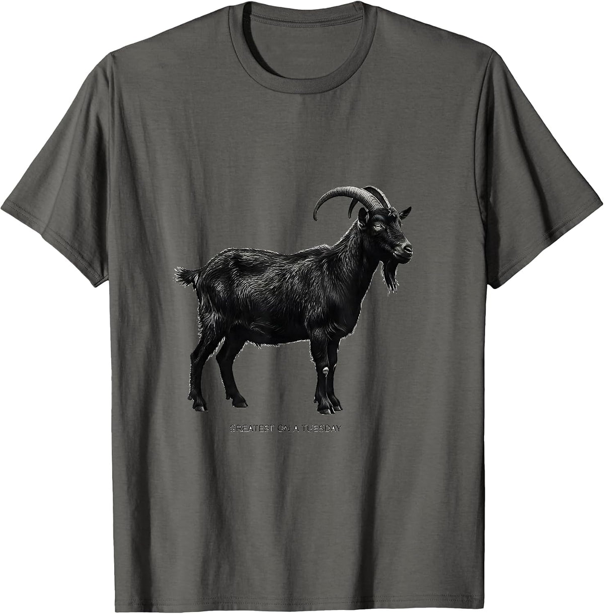 Greatest On A Tuesday Funny GOAT Sports Fan Farm Animal T-Shirt - Asphalt Grey