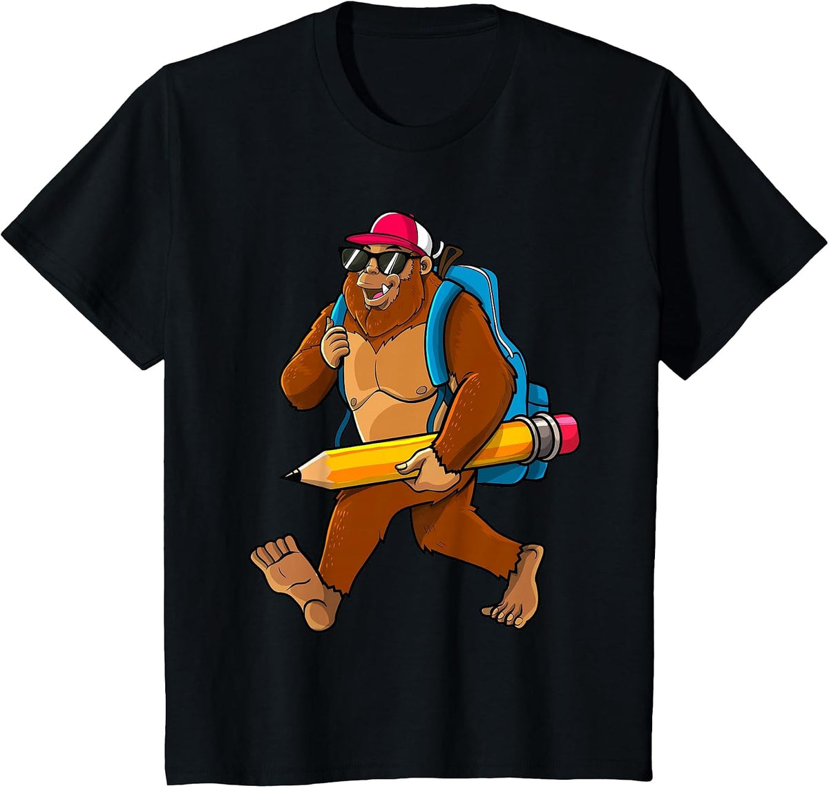 Funny Bigfoot Back to School Sasquatch Backpack Student Kids T-Shirt - Black