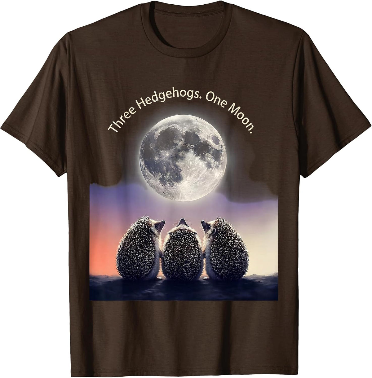 Men's Three Hedgehogs One Moon Funny Hedgehog Meme Pet Lover Humor T-Shirt - Brown