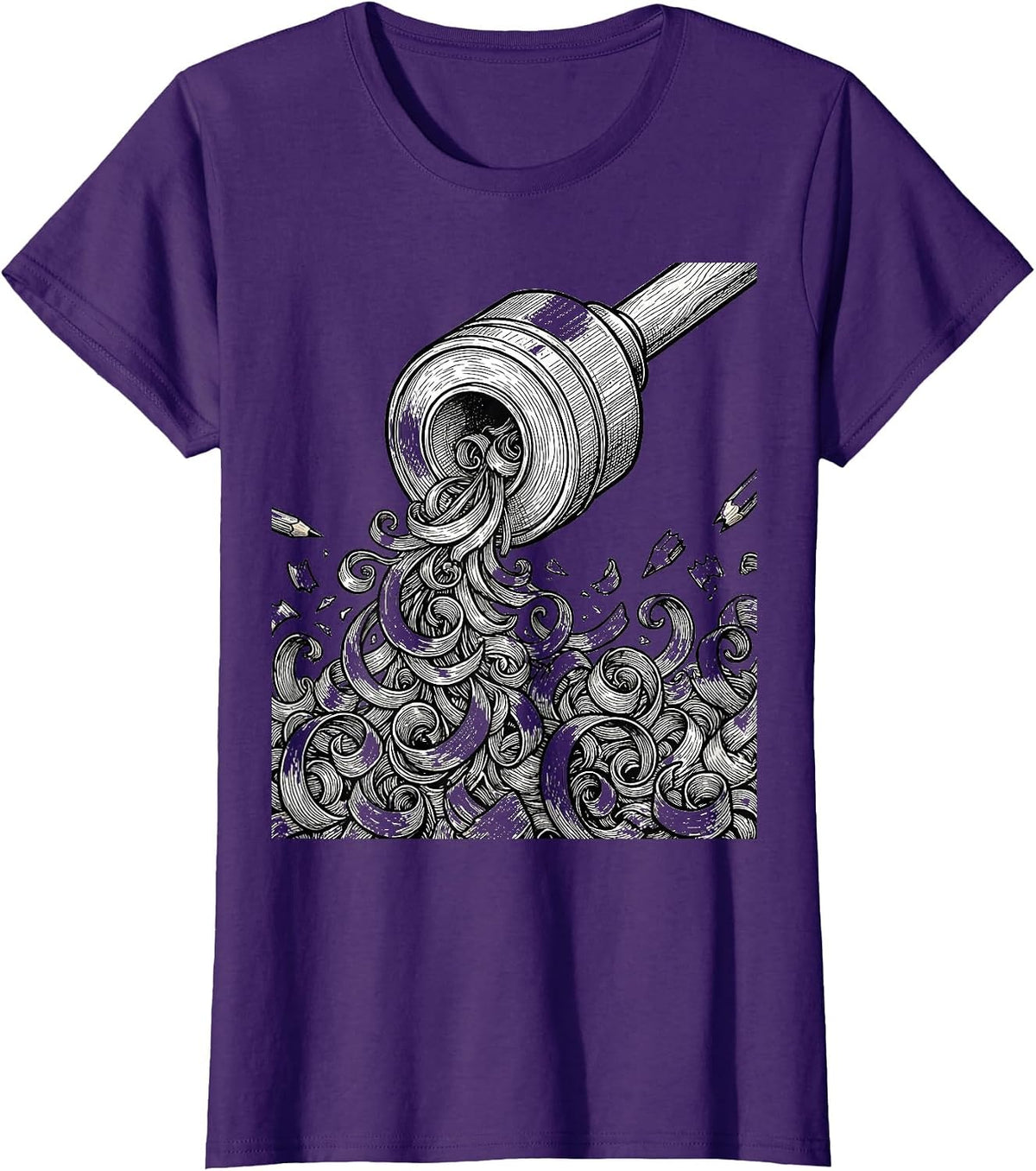 Women's 4th Grade Teacher Colorful Pencil Sharpener Art T-Shirt - Purple