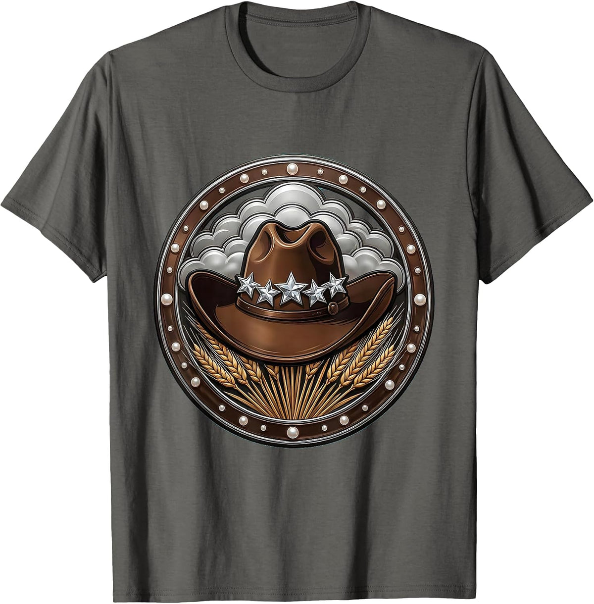 Farmer Watching Storm Roll Over Fields T-Shirt - Asphalt Grey