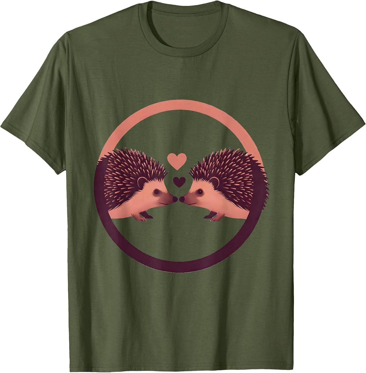 Men's Hedgehog Love Nose Touch Cute Couple Graphic T-Shirt - Olive Green