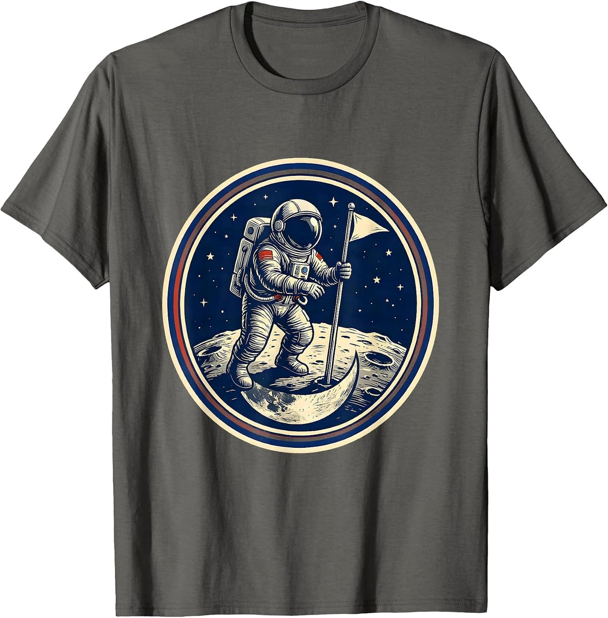Men's Retro Astronaut Moon Landing Vintage Space Art T-Shirt - Asphalt Grey