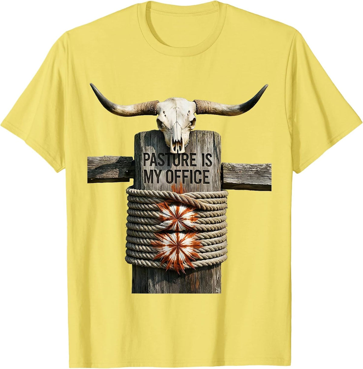 Men's Pasture Is My Office Funny Cow Farmer Design T-Shirt - Lemon Yellow
