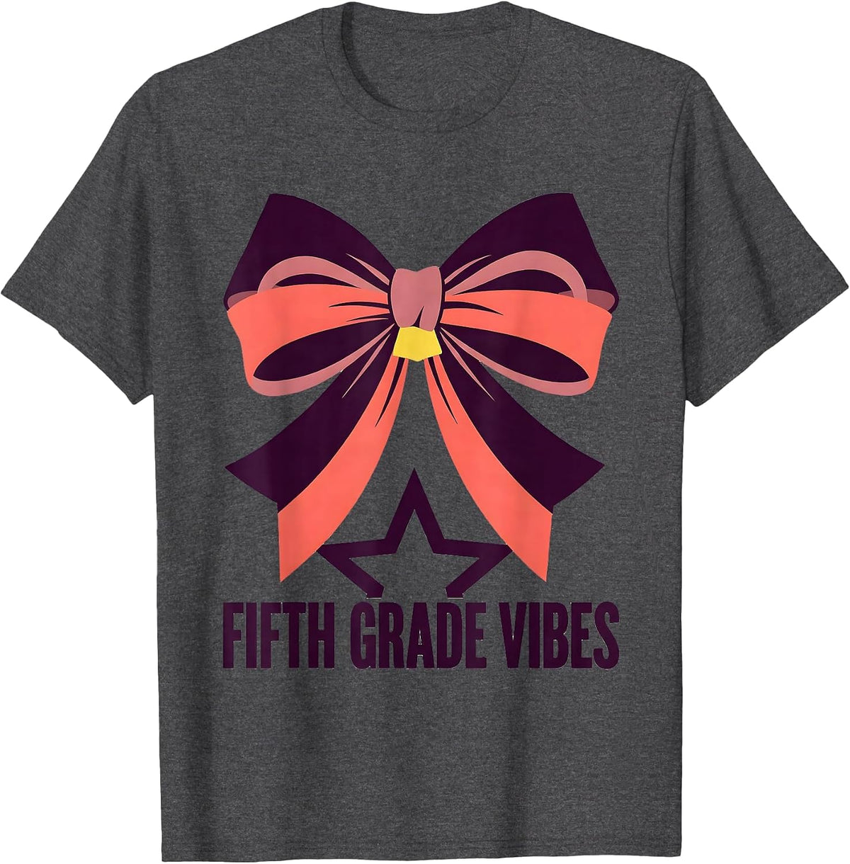Fifth Grade Vibes Coquette Bow Back to School Fifth Grade T-Shirt - Dark Heather Grey