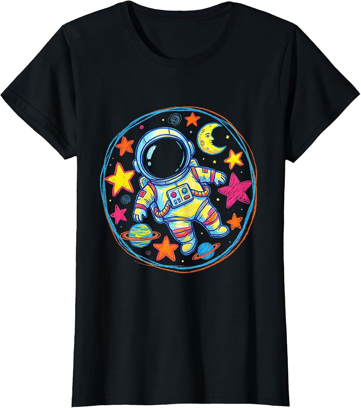 Astronaut Floating Alone in Outer Space Design T-Shirt - Black