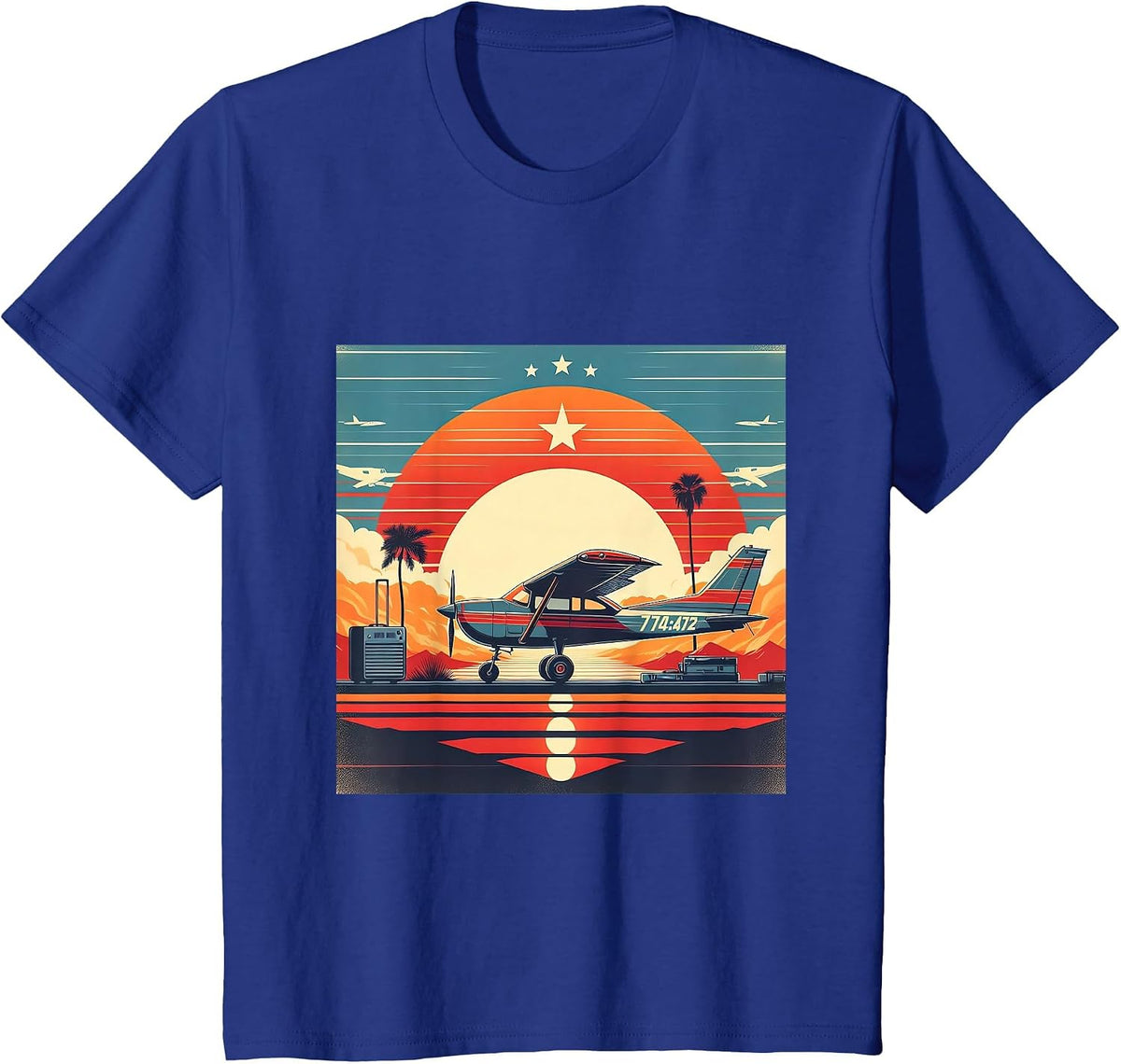 C-172 Skyhawk Vintage C172 Airplane Retro Sunset Pilot T-Shirt - Royal Blue