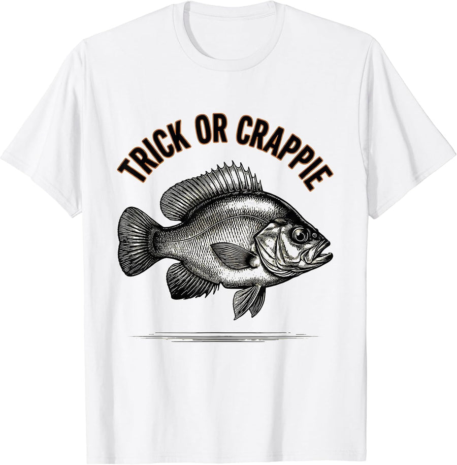 Men's Trick Or Crappie Spooky Halloween Fishing Angler Gift T-Shirt - White