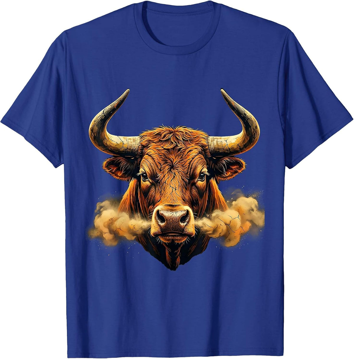 Angry Bull Snorting Dust Rodeo Graphic T-Shirt - Royal Blue