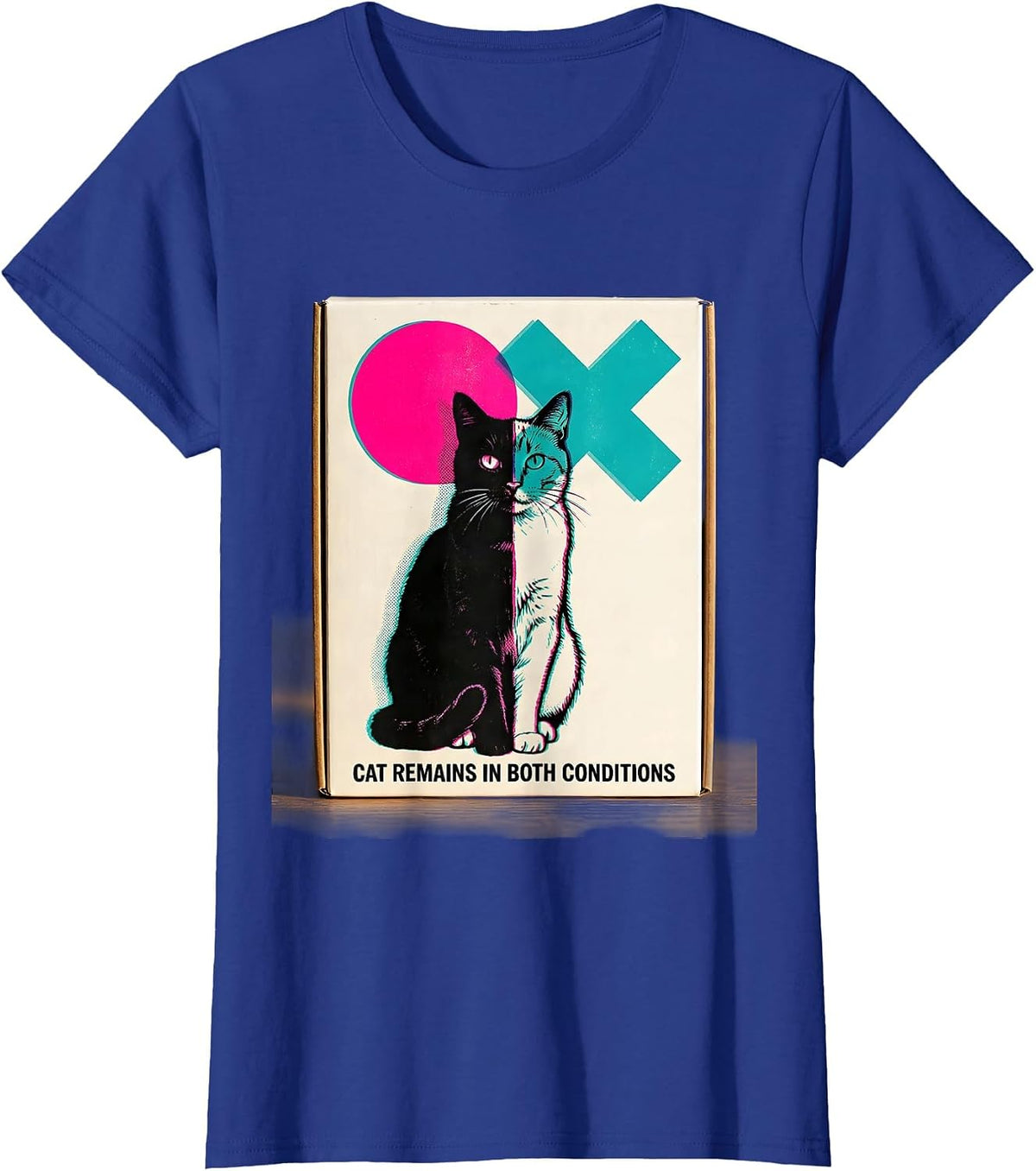 Women's Cat Remains In Both Conditions Quantum Physics Humor T-Shirt - Royal Blue