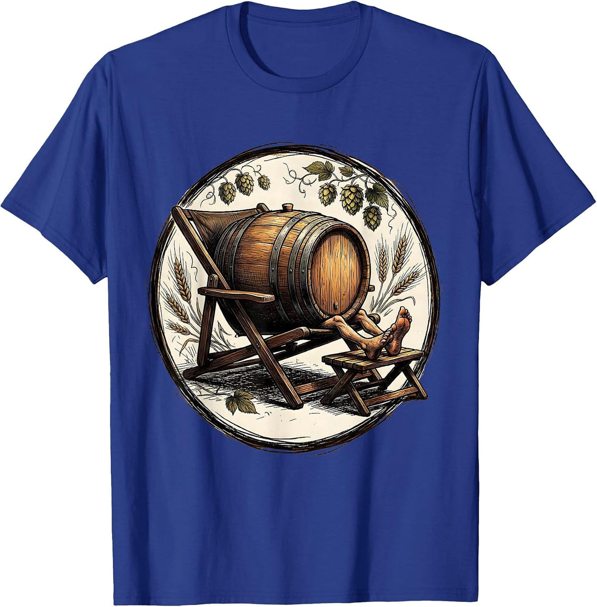 Whiskey Barrel Relaxing Labor Day Illustration T-Shirt - Royal Blue