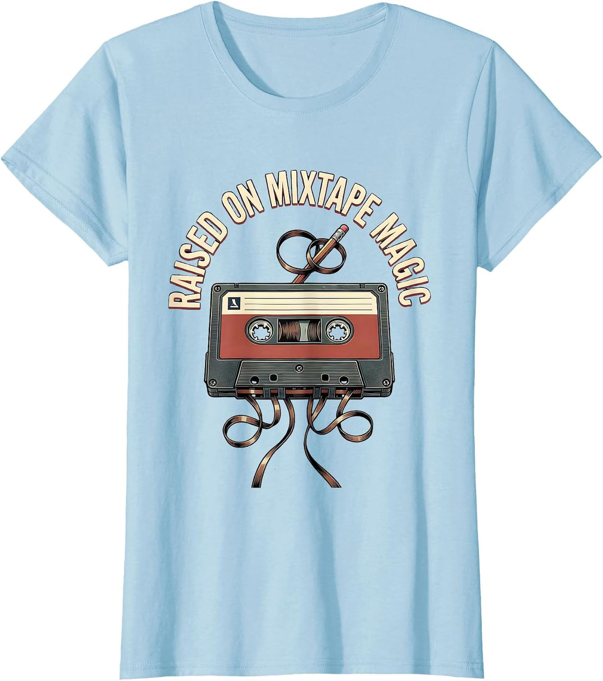Raised On Mixtape Magic Old School Hip Hop Cassette T-Shirt - Baby Blue