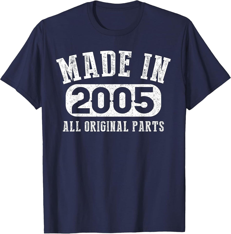 18 Years Old Made in 2005 All Original Parts - 18th Birthday T-Shirt - Navy Blue