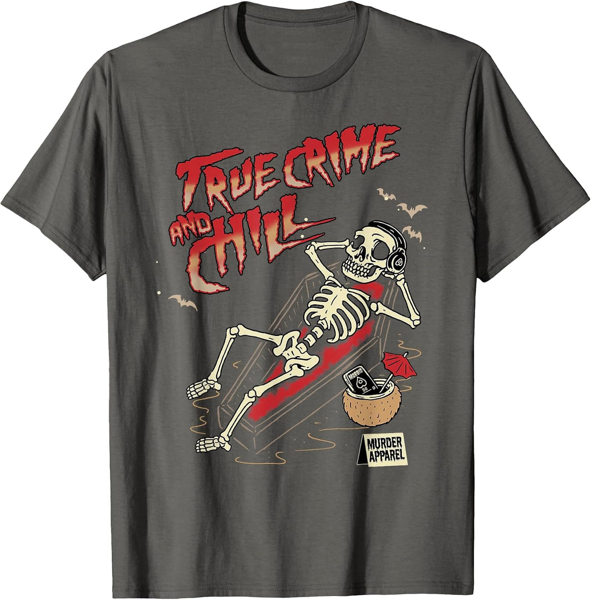 True Crime and Chill Skeleton Vintage T-Shirt - Asphalt Grey