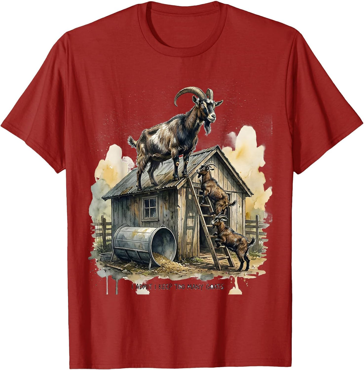 Men's I Admit I Keep Too Many Goats Funny Goat Lover Farmer Humor T-Shirt - Cranberry Red