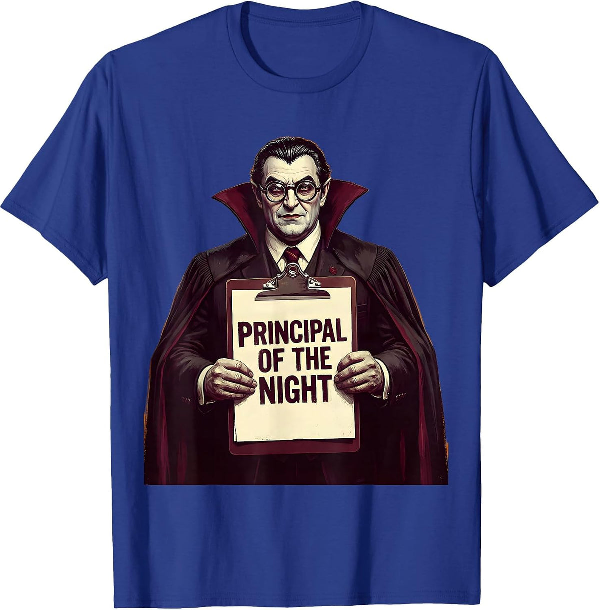Principal of the Night Halloween Vampire Design T-Shirt - Royal Blue