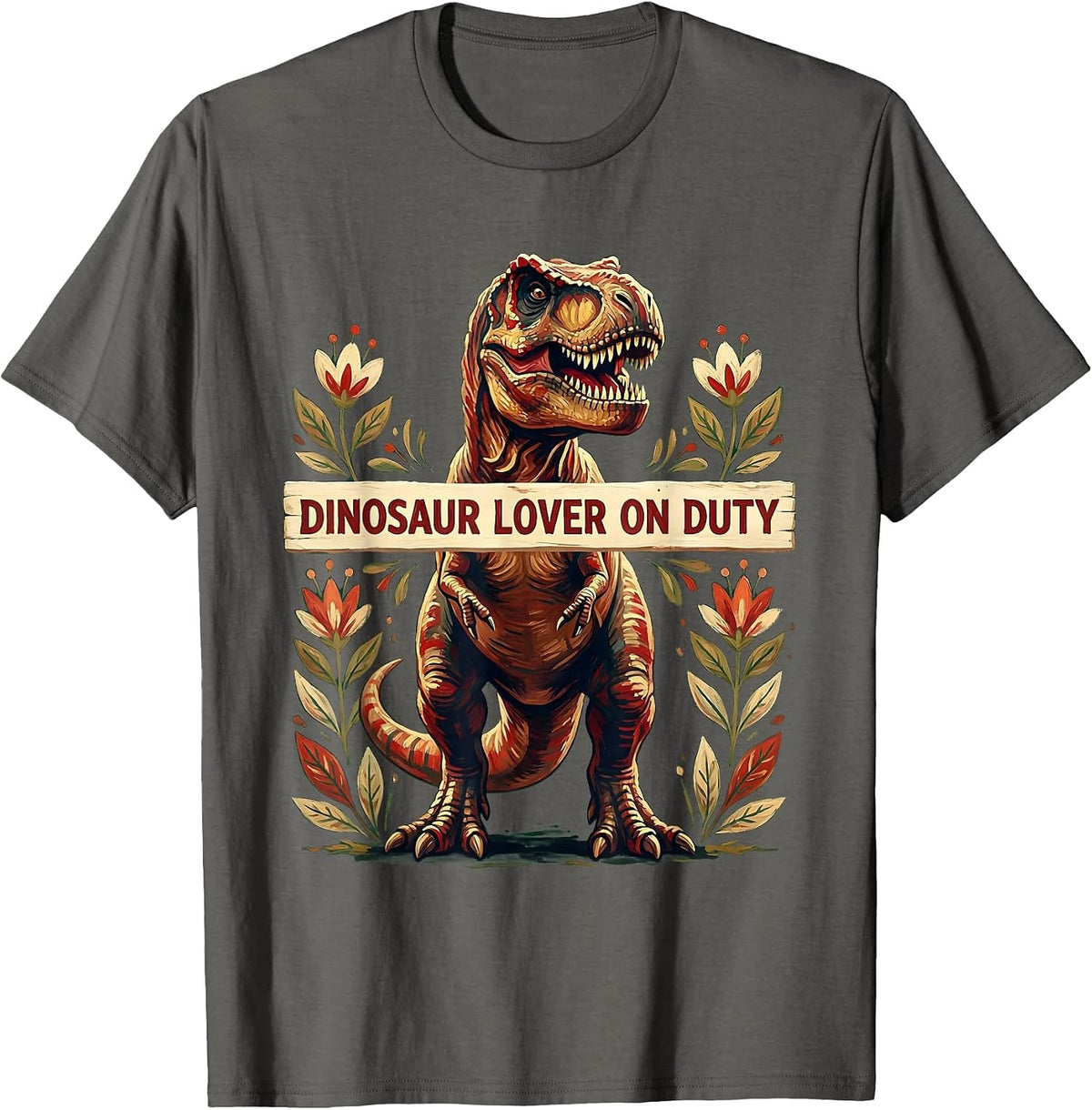 Dinosaur Lover On Duty T-Rex Graphic Design T-Shirt - Asphalt Grey