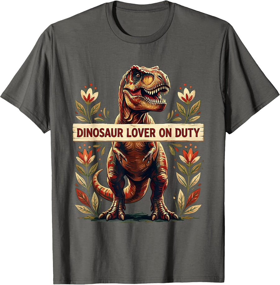 Dinosaur Lover On Duty T-Rex Graphic Design T-Shirt - Asphalt Grey