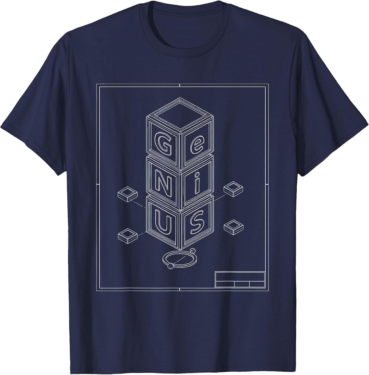 Ge Ni U S Technical Blueprint Periodic Table Chemistry Joke T-Shirt - Navy Blue