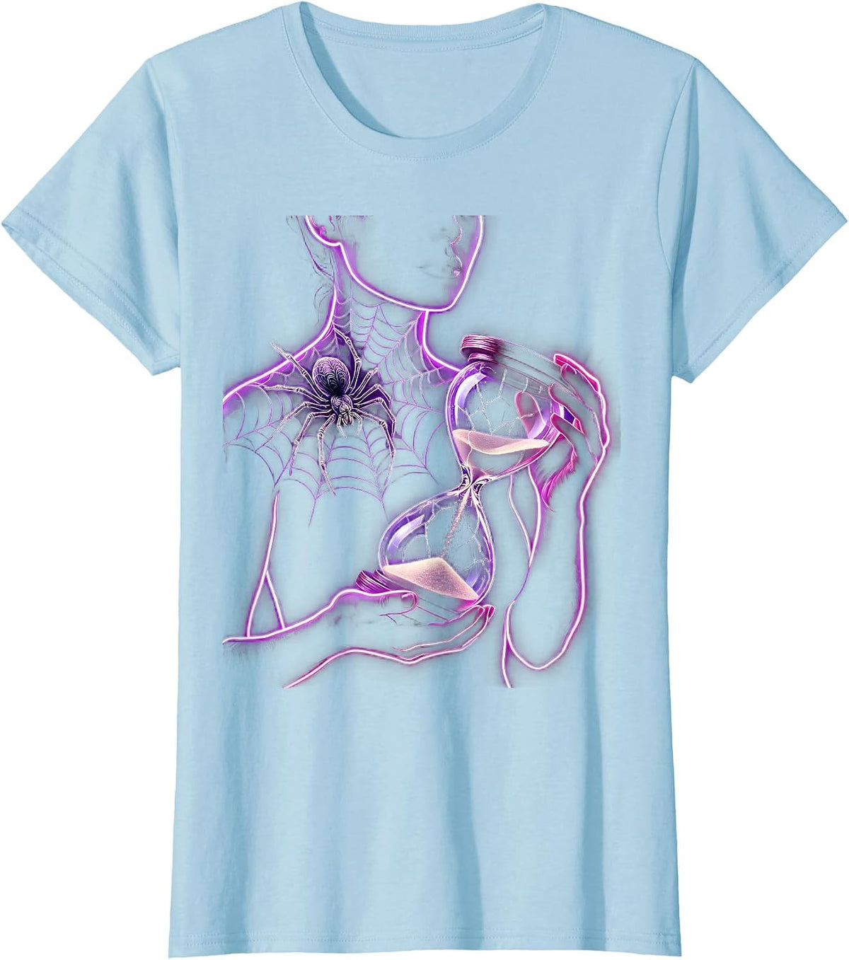 Emo Spiderweb Tattoo Cracked Hourglass Design T-Shirt - Baby Blue